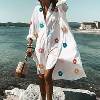Tkinga modna ženska gumna dolje cvjetno print s dugim rukavima na plaži na plaži uz rukavice s džepovima