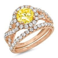 1. CT sjajan okrugli rez simulirani žuti dijamant 14k Rose Gold Halo Solitaire sa akcentima Bridal Set