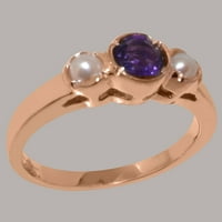 Britanci napravio 14k Rose Gold Real Pravi istinski ametist i kultivirani Pearl Womens Remise Ring -