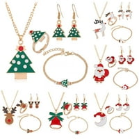 MachineKome set Božićni tematski nakit Set ogrlica viseći naušnice prstene na naljutelji nakita