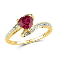 10k žuto zlato srce stvoreno ruby ​​solitaire Diamond bypass prsten CTTW