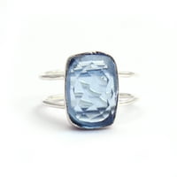 Srebrni pozlaćeni prsten, plavi topaz dragulj prsten, dvostruki prsten, poklon za mamu