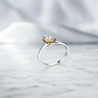 Gem Stone King 1. CT White Topaz Blue Created Sapphire 10k bijeli zlatni prsten sa žutim zlatnim zupcima