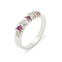 Britanci napravio je 10k bijelo zlato prirodno rubin i dijamantni ženski prsten - Opcije veličine -