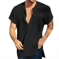 Muška pamučna posteljina Henleyji košulja kratkih rukava Hippie Casual Beach T majice na gumbima sa