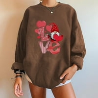 Valentinene majice za žene Trendi ženski ispis pulover posade-vrat dugih rukava udobna bluza dukserica