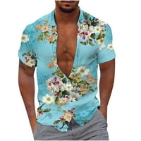 Njoeus ljetne majice muške majice muškarci modne casual tipke Havaii ispis pansion s kratkim rukavima