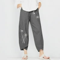 HHEI_K modne žene dame casual tisak elastični struk široke hlače na plaži pantalone pantazlo hlače za