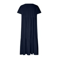 Retro labava majica haljina za žene ljetne V vratske haljine od punog kratkih rukava dugačka haljina