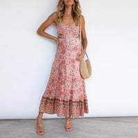 Ljetna boemska remenska snimljena cvjetna haljina vruća seksi V-izrez bez rukava bez rukava elegantna