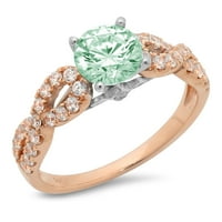 1.36ct okrugli rez zeleni simulirani dijamant 14k Rose Bijelo zlato Graviranje Izjava bridalne godišnjice