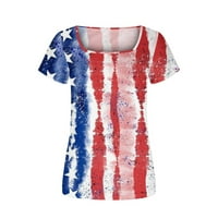 Ženska umetnuta američka zastava Grafička majica Square Scrat kratki rukav TOP USA Stars Stripes Patriotska
