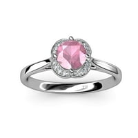 Pink Tourmaline i Diamond SI2-I1, G-H HALO Angažman prsten 1. CT TW u 14K bijelo zlato .Size 7.5