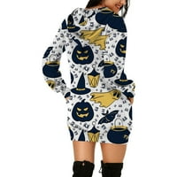 Duks Halloween Ženska modna duksericaShirtsHalloween tisak džepova Duge rukave Dukseri Duks tamno plave