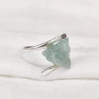 Prirodni akvamarinski prsten, grubi Aquamarine Gemstone prsten, mart rođenje, križni prsten, srebro,