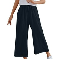 Široke pantalone za crtanje nogu za žene pamučne posteljine pune boje casual pantalone sa džepom