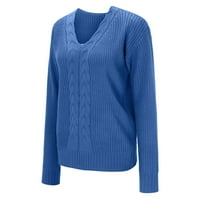 Ženski džemperi Čvrsti boje V-izrez dugih rukava jesen zima tanak fit modni pleteni pulover vrhovi vježbajte