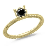 Dazzlingock Collection 0. Carat 14k okrugli rez Black Diamond Dame Bridal Prsten, žuti zlato, veličina
