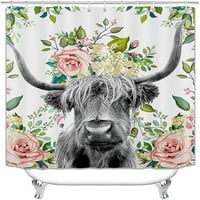 Sonertn Farm Highland Stočna tkanina za zavjese za tuširanje 72x, cvijeće za cvijeće Rustikalne životinje