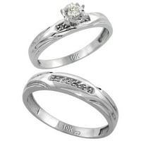 Sterling Silver 2-komadni dijamantni prsten, W 0. Carat sjajni rezani dijamanti, širok, veličine 6