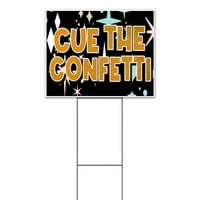 Cue Confetti dvorišni znak, uključuje udjel metalnih koraka