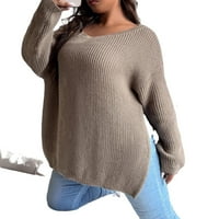Ležerni obični puloveri za vrat na brodu s dugim rukavima Khaki plus džemperi veličine