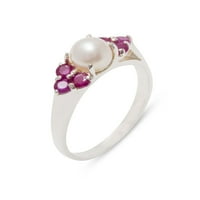 Britanci napravio 10k bijeli zlatni kultivirani prsten za biser i rubin ženski, opcije veličine - veličine