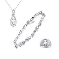 Nakit za žene Sterling Srebrna ljubav Knot narukvica za tenis, prsten i ogrlica Gemstone W Diamonds