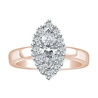 1. BARAT Marquise i okrugli rezani bijeli prirodni dijamantni zaručni prsten u 14K čvrstih ruža zlatna