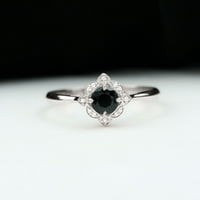 Crni spintel prsten s dijamantom za žene, vintage inspirirani prsten - AAA kvalitet, 14k bijelo zlato,
