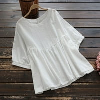 Ženska ležerna dukserica Dugi rukavac Labava bluza Ljeto O-izrez rukava pamučna košulja bluza bijela