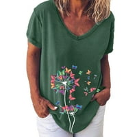 Ženske majice, žene Ljetne vrhove Vintage cvjetna ispis bluza srušila se na vratu labavi fit s kratkim
