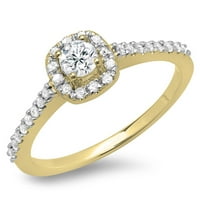 0. Carat 10k žuto zlato okruglo Diamond Ladies Halo Bridal Angažovanje prstena