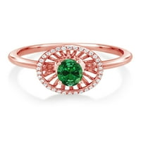 Gem kameni kralj 0. CT ovalni zeleni stvoreni smaragd 18K ružičasto pozlaćeni srebrni prsten