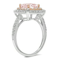 2. CT sjajna princeza Clear Simulirani dijamant 18k bijeli ružni zlatni halo pasijans sa accentima prsten