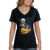 Xtrafly Odjeća Ženska Rainbow Burger Cat Space Galaxy Astronaut V-izrez majica