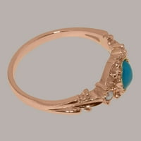 Britanska napravljena 14k Rose Gold Prirodni tirkizni i kultivirani biserni ženski trilogijski prsten