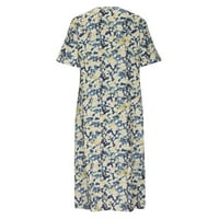Pntutb Womans Plus klirens veličine, ženski okrugli vrat modni casual cvjetni ispis kratkog rukava džep