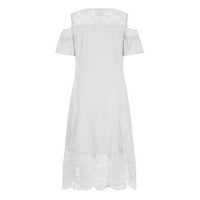 Haljina Cherella Plus Veličina za žene Casual Solid Color Okrugli vrat Seksi čipka s kratkim rukavima Dress White, XXXXL