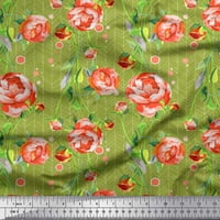 Soimoi Moss Georgette Tkanina Stripe, lišće i božur cvjetni dekor Tkaninski odštampano dvorište široko