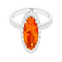 Oval je stvorio narančasti safirni prsten sa moissitnim halo za žene - AAAA razreda, srebrna srebra,
