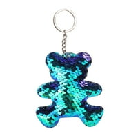 Mnjin Fashion Sequin ključni prsten za ključeve medvjeda šareni sekfin privjesak za poklon plava