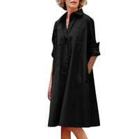 Ženske haljine Žene Casual Solid Colowwown vrat dugih rukava Dugačka haljina haljina za žene Black XXL