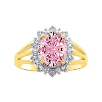 * Rylos jednostavno elegantan prekrasan simulirani ružičasti ledeni i dijamantni prsten - oktobar roštilj