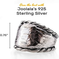 Joolala Sterling srebrni ženski prsten, srebrni prsten za ženu - široka prednja bazirana završna obrada, ručno čekić s konopcem - idealno za ured, posebne prilike
