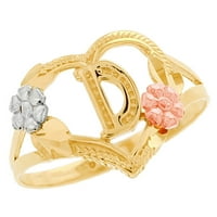 Jackani 10k više-tonski zlatni dijamantni rez cvjetni slovo Početni D srčani prsten
