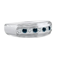 0. Carat Round Blue & White Prirodni dijamantski vjenčani prsten za vjenčanje 10K čvrsto bijelo zlato