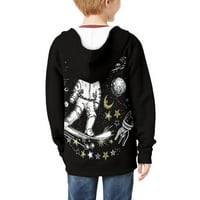 Xoenoieeeeee Astronaut Star Moon Print Tinejdžeri Zip Up Hoodie Dječji duksevi sa kapuljačom sa džepovima