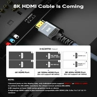 LONG 8K HDMI kabl 25ft 48Gbps, 2. Greška igranja za igre 4K @ 120Hz 8K @ 60Hz RT EARC 3D kompatibilan