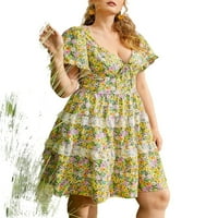 Ženska Bohood cijeli print Multicolor dušo, linijski kratki rukav plus haljine veličine